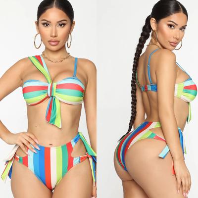 China High Waisted 2PCS Bikini Swimwear Girls Bikini Swimwear Fashionable Custom Printed Viable Rib Swimwear Women Two Pieces for sale