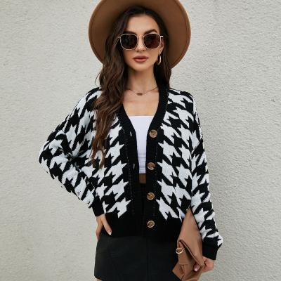 China 2021 Casual Sweater Coat Front Open With Button Central Institute of Statistics Sweater Ladies Short Loose Breathable Stylish Ladies Jacket for sale