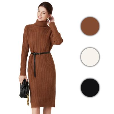 China New Breathable Fashion Autumn/Winter Turtle Neck Long Sleeve Bottoming Casual Dress Women Mid Length Chunky Knitted Elegant Sweater Dresses for sale