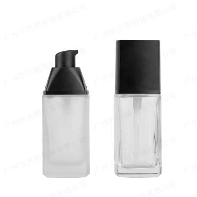 China Personal Care 30ml Liquid Bottle Glass Lotion Cream BB Bottle Pump Base Square for sale