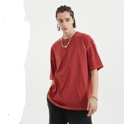 China 2021 new Anti-wrinkle cotton solid color men's oversized 100% open lines vintage washed hip hop unisex T-shirt for sale