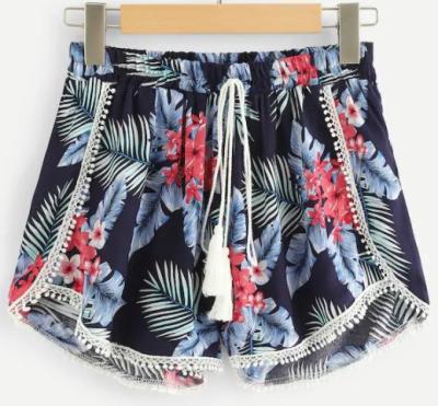 China New Arrival Floral Print Drawstring Waist Biker Women's Breathable Shorts for sale