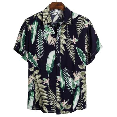 China Plus Size 2021 New Men's Short Sleeve Hawaii Flower Series Silk Cotton Lapel Shirt Fashion Printed Shirt Men for sale