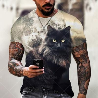 China Custom Men's Cat Print Tshirt Anti-Wrinkle Men's/Women's Summer T-shirt Casual Short Sleeve Men's Loose T-shirt for sale