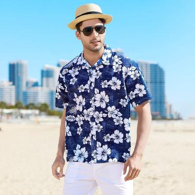 China Summer New Amazon Anti-pilling Print Men's Hawaiian Beach Seaside Men's Clothing by Short Sleeve Shirt Kapok for sale