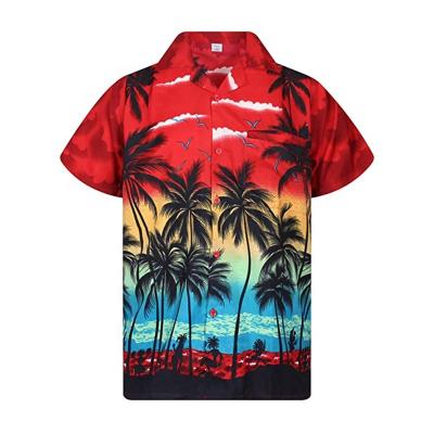 China 2022 Custom Coconut Tree Pattern Holiday Fabric Anti-pilling Men's Short Sleeve Shirts Hawaiian Shirts for sale