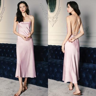 China Women's Sexy Sleepwear Long Ice Dress Sleepwear QUICK DRY Silk Pajamas Summer Women Backless Dress Sleepwear for sale