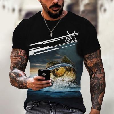 China Anti-wrinkle 2022 Summer 100% Polyester Short Sleeves Custom Fish Print Logo Graphic 3D T-shirts for sale