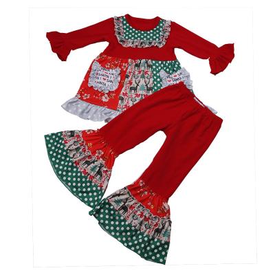 China New Kids Girls Boutique Casual Wholesale Long Sleeve Red Smocked Dress And Red Stripe Gaiters Clothing Outfits For Holiday Skirt Sets for sale