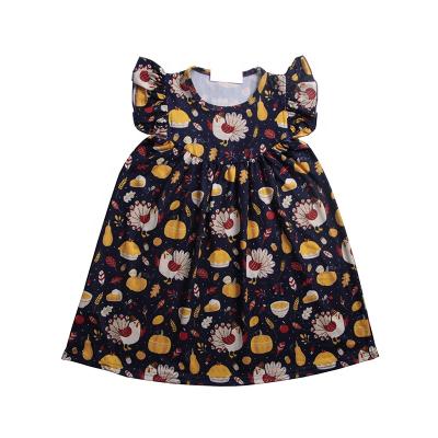 China Flutter sleeve boutique print dress washable cute girl dress with new baby dress design toddler dresses for sale