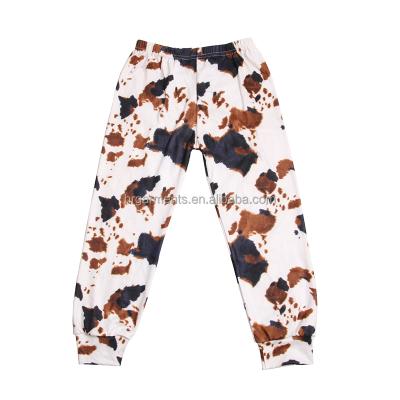 China Anti-Wrinkle Trending New Casual Wear Kids Clothing Cow Print Kids Ruffle Jogger Pants for sale