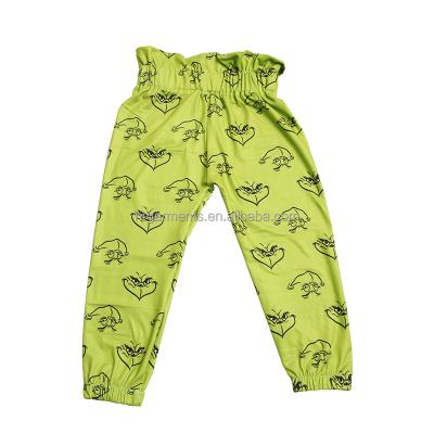 China New Arrival Anti-wrinkle Christmas Children Clothing Printing Ruffle Diaper Waist Trackers Kids Pants for sale