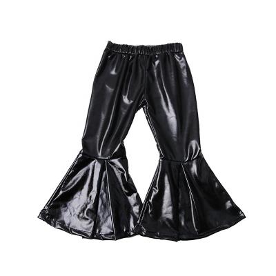 China Anti-pilling Babies Flare Bottoms Black Leather Toddler Pants PU Bell Wide Leg Pants for sale