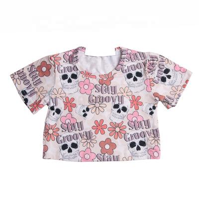 China 2021 New Style Breathable Bull Skull Print Kids Crop Top Babies Summer T-shirt For Girl for sale