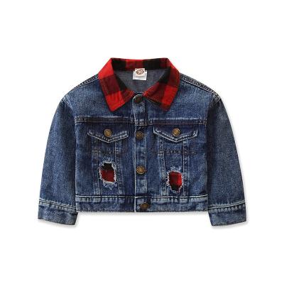 China OEM Product Toddler Kids Breathable Plain Warm Lattice Jacket Unisex Baby Boys Buttons Denim Lattice Coat for sale