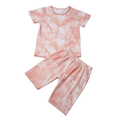 China Tie-Dye Pattern Baby Unisex 2020 Sports Lovely Leisure Tie-Dye Pattern Cotton Summer T-shirt With Shorts Clothing Kids Clothes Set for sale