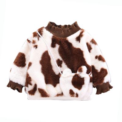 China New Breathable Toddler Girls Cow Pattern Jackets Fur Hoodies Coat Winter Autumn Warm Clothing Tops Kids Sweater for sale