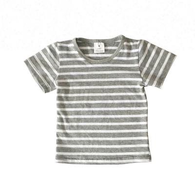 China Gray White Striped Shirts Baby Boys Clothing Wholesale Bulk Anti-shrink Clothing Kids Short Sleeve Shirts for sale