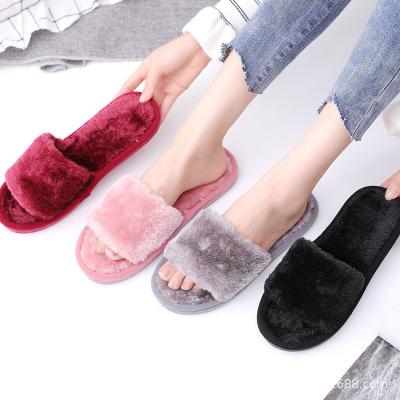 China Height Increasing Drop Shipping 2022 Bedroom Slides For Women Solid Color Fur Slippers Pineapple Flat Slippers for sale