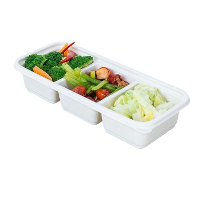 China Organic cornstarch raw materials cornstarch packaging box, Japanese three compartment packaging box, microwave heating package box with cover for sale