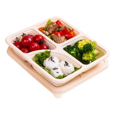 China Cornstarch Raw Materials Bio Bento Box Degradable Small Size Four Compartments Crate Packing Set Environmentally Friendly Disposable Fast Food Box With Cover for sale