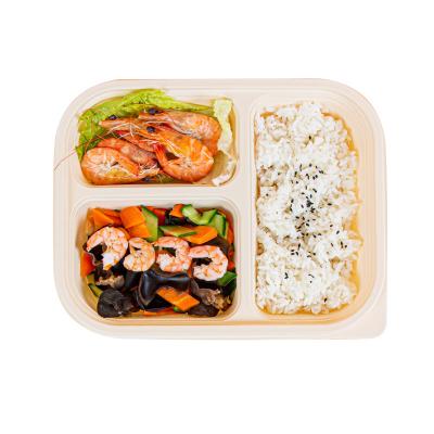 China Environmentally friendly disposable quick box of organic cornstarch raw materials food packaging, degradable cornstarch box, three compartment bento box for sale