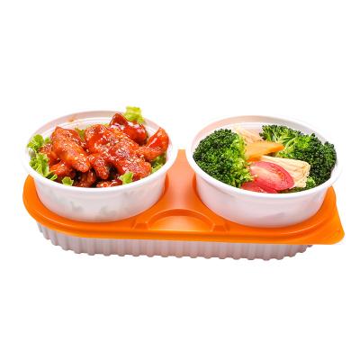 China PP double layer packing box, three piece set meal box can be customized, easy large meal box can be heated by microwave with card sleeve for sale