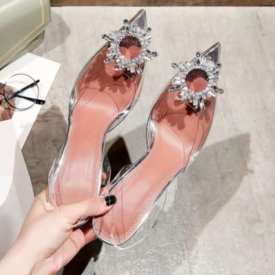 China New Fashion Deodorization High Heel Women's Sandals Large Size Fairy Transparent PVC Crystal Stiletto Shoes for sale