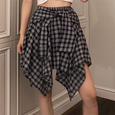 China Breathable High Waist Girl Summer T-shirt Women Plaid Short Skirt A Line Irregular Skirt for sale