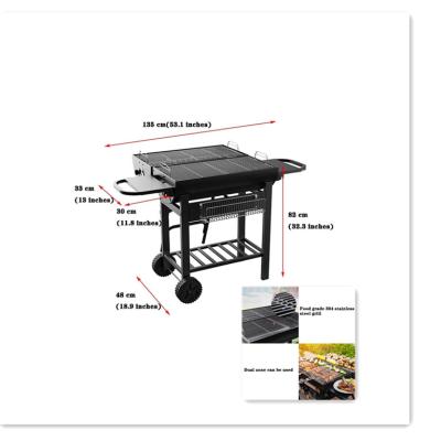 China Easily Assembled Commercial Portable Charcoal Grill for Picnic in the Park, Large Outdoor BBQ Cart with Movable Rollers, Dual Zone Use for sale