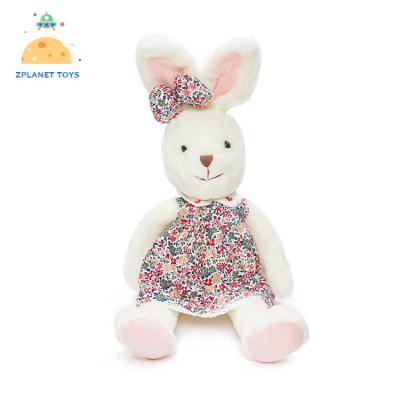 China Adults Stuffed White Rabbit Plush Toys With Floral Dress And Bow Tie Rabbit Toys Sleep Soft Plush Pillow for sale