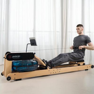 China Universal Gym Equipment Wooden Sport Machinery Flat Loaded Seated Water Rower Intelligent Hydraulic Foldable Rowing Machine for sale