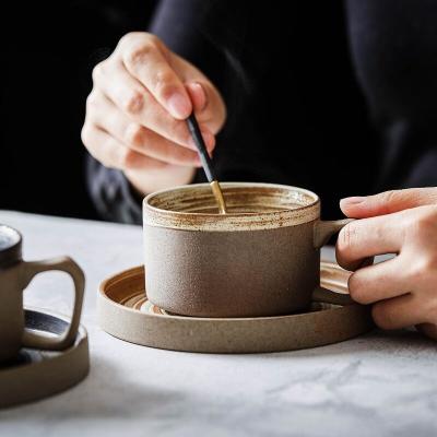 China 250ML Coffee Cup Sustainable Ceramic Tea Cup And Saucer Sets Handmade Cup Ceramic Coffee for sale