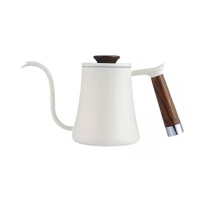 China WITH LID 600ml Hand Drip Coffee Kettle Stainless Steel Teapot With Lid Pour Over Kettle With Wooden Handle For Bartender for sale