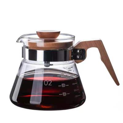 China 600Ml Viable Glass Server Tea Maker Kettle Brewer Coffee Server Glass Coffee Pot With Wood Handle for sale