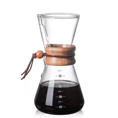 China Sustainable Borosilicate 600ML Arabic Pour Over Drip Coffee Glass Pot Insulated Sharing Coffee Pot With Sleeve Glass Bamboo Coffee Maker for sale