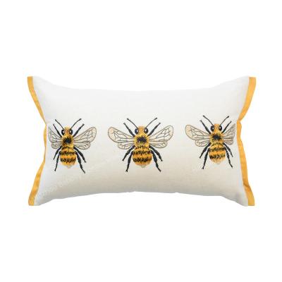 China Nondisposable Faux Bee Embroidery Canvas Cushion Cover Colorful Animal Decorative Pillowcase Modern Home Decor Tile For Sofa Chair for sale