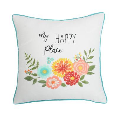 China High Quality Floral And Letter Embroidered Spring Stitched Decorative Cushion Covers Nondisposable Pillow Covers for sale