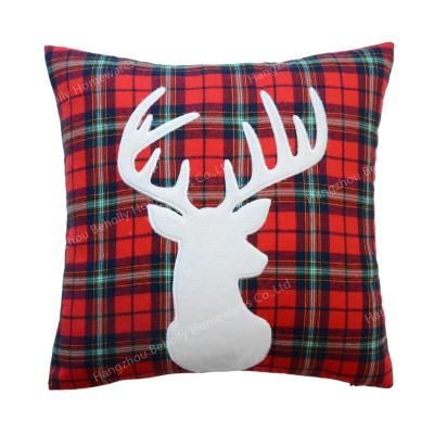 China Nondisposable Plaid Deer Applique Embroidered Christmas Pillow Cushion/Pillow Cover/Cushion Cover for sale