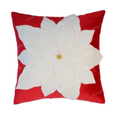 China Nondisposable Embroidered Christmas Poinsettia Pillow Cushion/Pillow Cover/Cushion Cover for sale