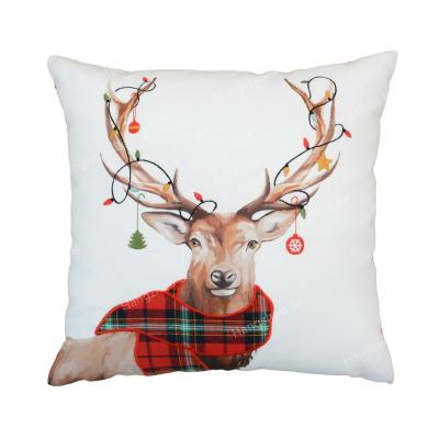 China Christmas Anti-pilling Embroidered Reindeer with Plaid Blanket Cushion/Scarf Pillow/Cushion Blanket for sale