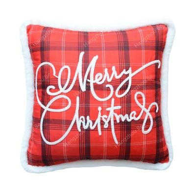 China Anti-pilling Red Plaid Merry Christmas Pillow/Cushion Blanket/Cushion Blanket Cushion for sale