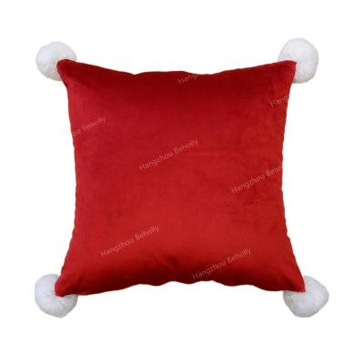 China Nondisposable Solid Decorative Pillow Coves Luxury Soft Velvet Cushion Cover With White POMPOM Tassels for sale