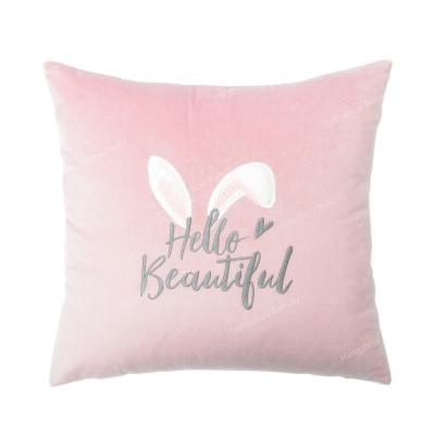 China Pink Nondisposable Bunny Ears Applique Embroidered Pillow Covers Velvet Home Decor Luxury Soft Cushion Covers Tiles for sale