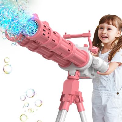 China UKBOO Plastic Colorful Lights Gatling Outdoor Electric Bubble Machine Toys Summer Double-tube Bubble Gun Machine For Birthday Party for sale