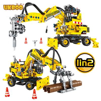 China Free Shipping Building Toy UKBOO 2 in 1 City Engineering Excavator Pile Digger Compatible Technic Driver Building Blocks for sale