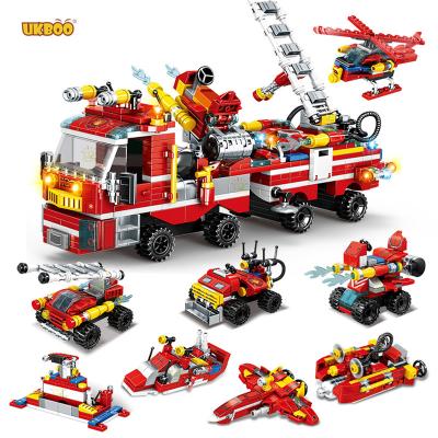 China DIY TOY Free Shipping Than UKBOO 906PCS 8in1 City Fire Truck Building Block DIY Figure Set Firefighter Firefighter Model Bricks Toys for sale