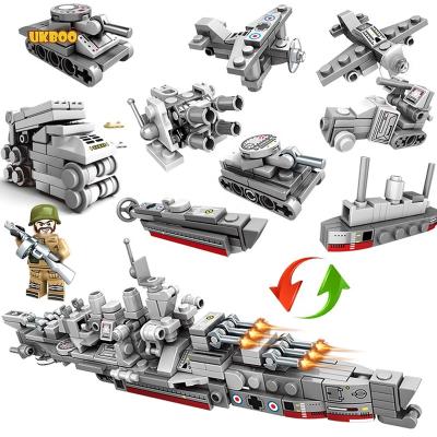 China Building Toy 240 Pcs Light Up Military Warship Aircraft Carrier Building Toy 8in1 Coast Guard Block Set With Solider Figures for sale