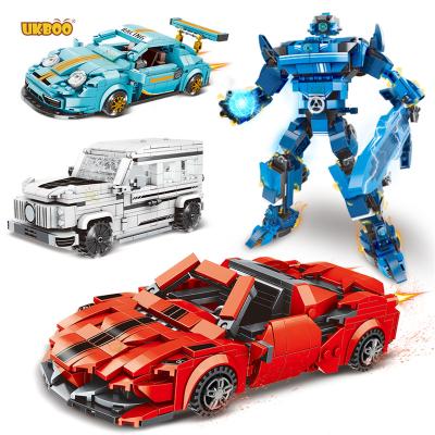 China Super High-tech Block Racing Car Brick SpeedBuilding Building Toy UKBOO 2in1 911 Racing Car Robot City Block Racing Car Set Model for sale