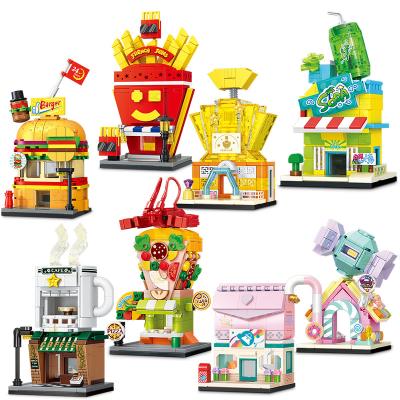 China Building Blocks 200pcs+ Mini Building Toy Free Shipping UKBOO Cafe Pizza Chip Bag Candy Shop Building Block Set Toy for sale